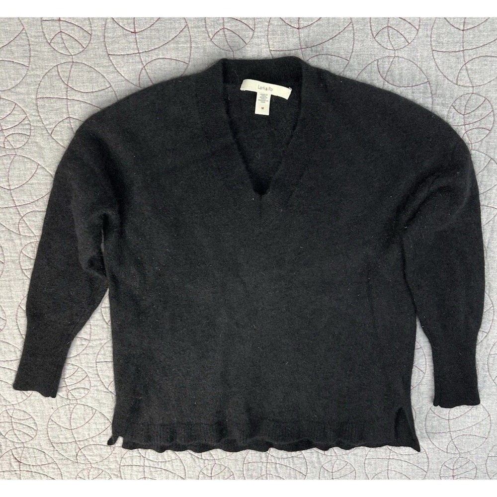 Lark & Ro Sweater Black Cashmere V-Neck Pullover / Women's Medium